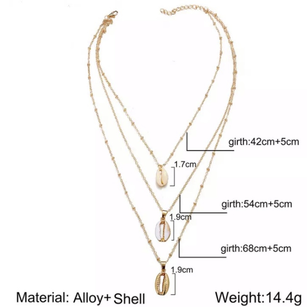 Women’s 3 layer shell necklace gold - Picture 5 of 5